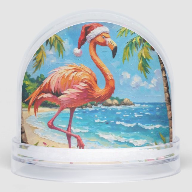 Christmas Flamingo Snow Globe (Front)