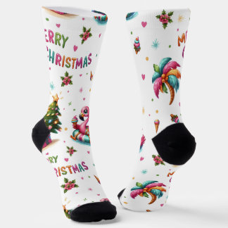 Christmas Flamingo Socks, Tropical Chrismas Socks