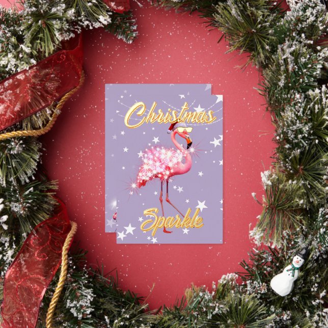 Christmas Flamingo Sparkle Purple Foil Invitation (Insitu)