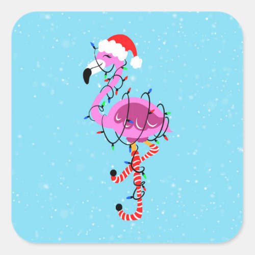 Christmas Flamingo Square Sticker