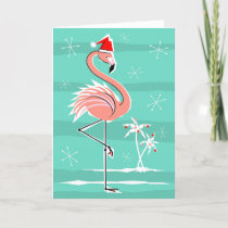 Christmas Flamingo Stripe greetings card