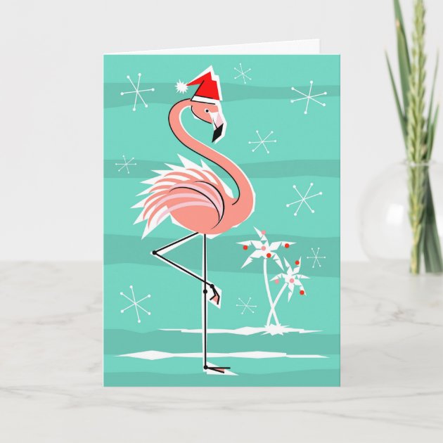 Christmas Flamingo Stripe Happy Holidays Holiday Invitation