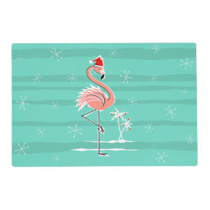 Christmas Flamingo Stripe laminated placemat