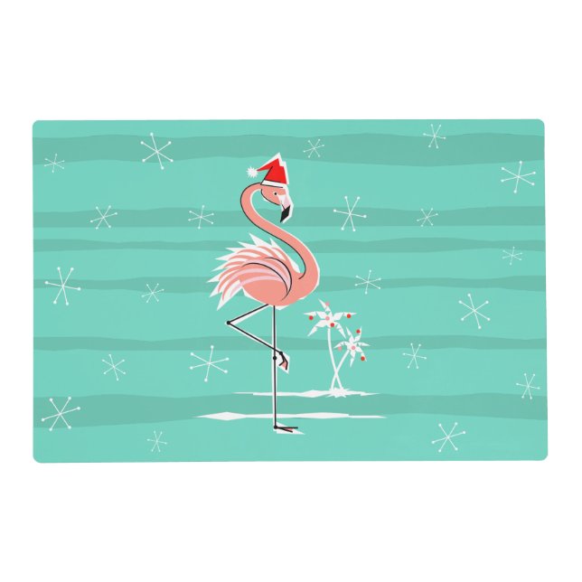 Christmas Flamingo Stripe laminated placemat (Front)