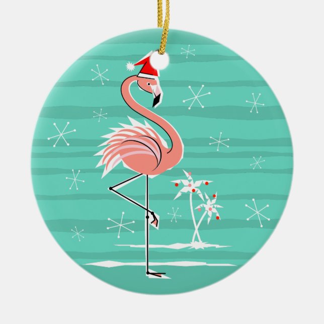 Christmas Flamingo Stripe ornament round (Front)