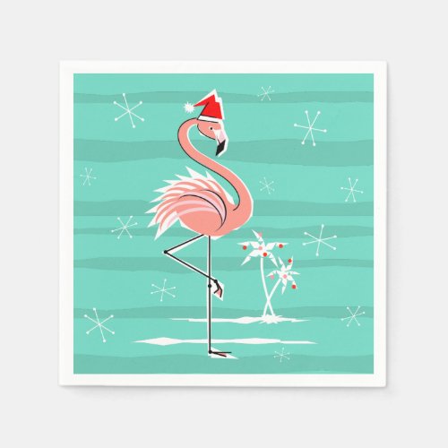 Christmas Flamingo Stripe paper napkin