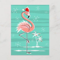 Christmas Flamingo Stripe postcard
