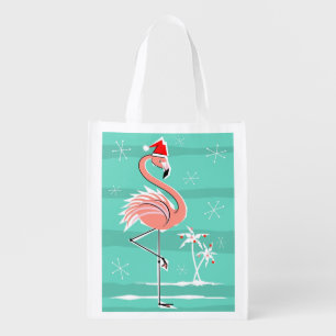 Christmas Flamingo Stripe reusable bag