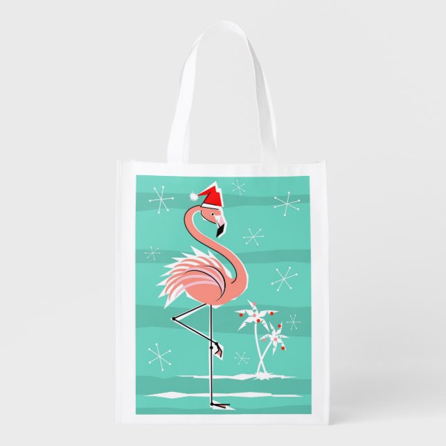 Christmas Flamingo Stripe reusable bag (Front)