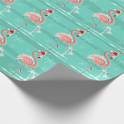 Christmas Flamingo Stripe wrapping paper