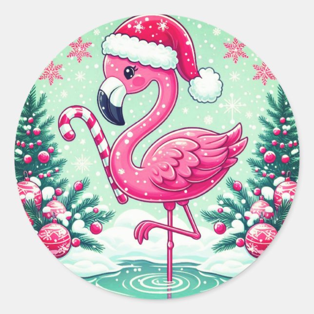 Christmas Flamingo Sublimation Clipart-10424 Classic Round Sticker (Front)