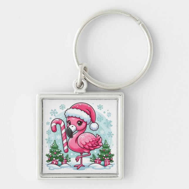 Christmas Flamingo Sublimation Clipart-10424 Keychain (Front)