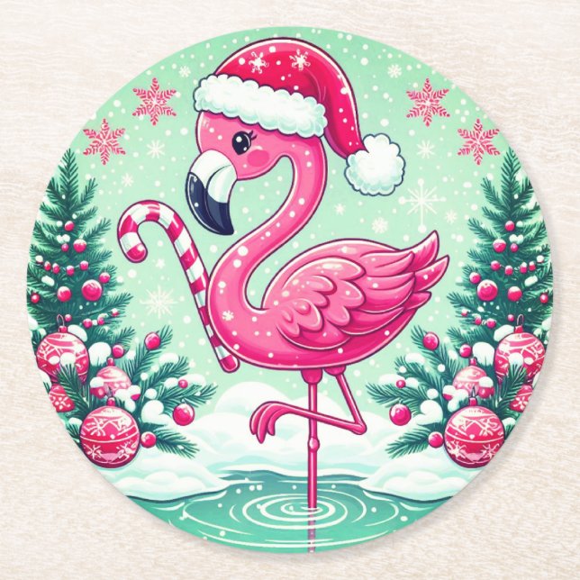 Christmas Flamingo Sublimation Clipart-10424 Round Paper Coaster (Front)