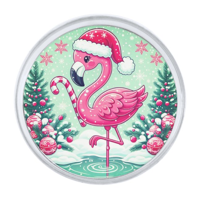Christmas Flamingo Sublimation Clipart-10424 Silver Finish Lapel Pin (Front)
