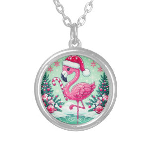 Christmas Flamingo Sublimation Clipart-10424 Silver Plated Necklace