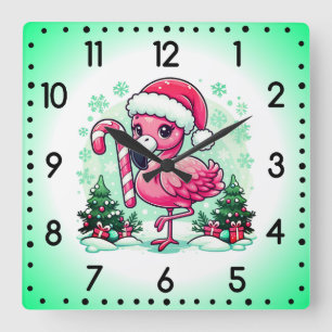 Christmas Flamingo Sublimation Clipart Square Wall Clock