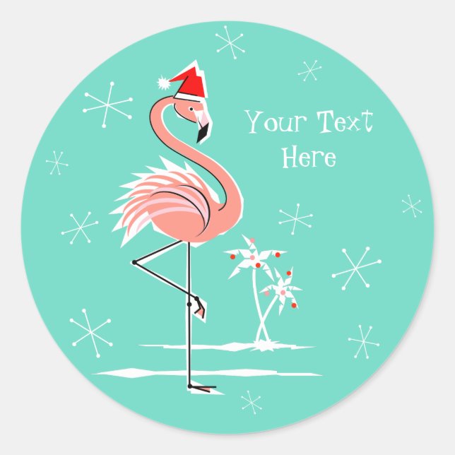 Christmas Flamingo Text sticker round (Front)