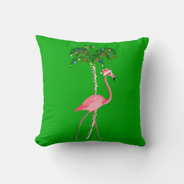 Christmas Flamingo Throw Pillow (Front)