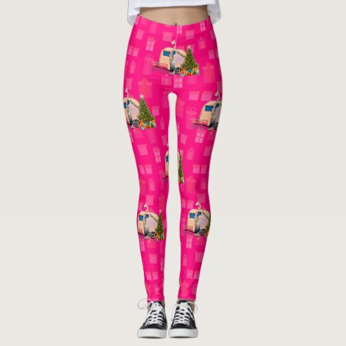 christmas flamingo trailer leggings