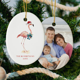 Christmas Flamingo Tropical Beach Ceramic Ornament