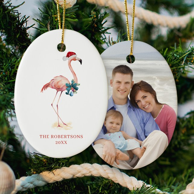Christmas Flamingo Tropical Beach Ceramic Ornament (Creator Uploaded)