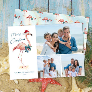 Christmas Flamingo Tropical Beach Photo Holiday Card
