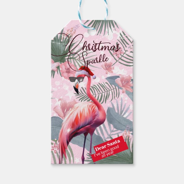 Christmas Flamingo Tropical Lights  Gift Tags (Front)