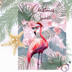 Christmas Flamingo Tropical Lights Greeting Card