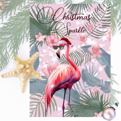 Christmas Flamingo Tropical Lights Greeting Card
