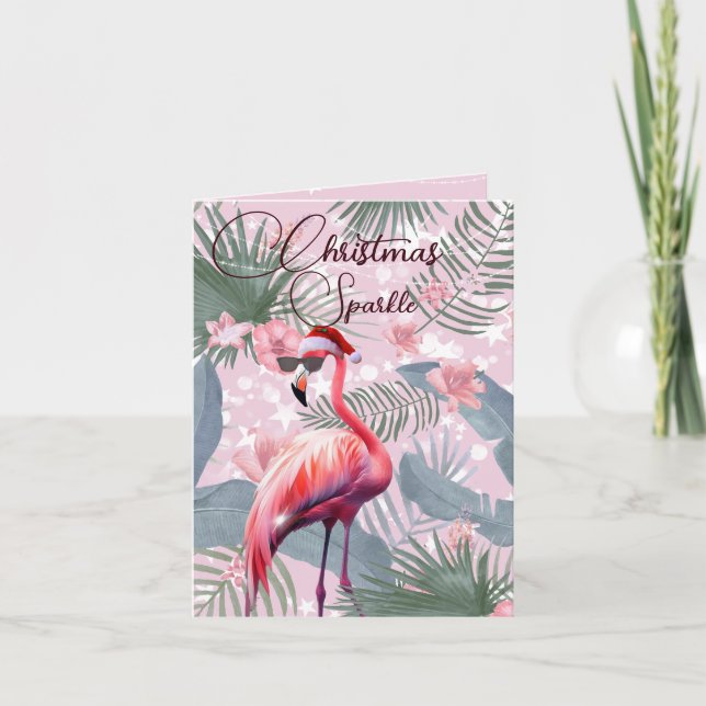 Christmas Flamingo Tropical Lights Greeting  Holiday Card (Front)