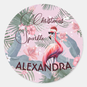 Christmas Flamingo Tropical Personal Classic Round Sticker