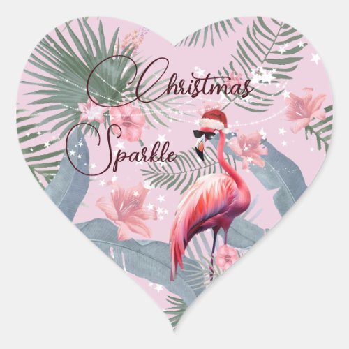 Christmas Flamingo Tropical Personal  Heart Sticker