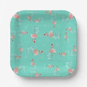 Christmas Flamingo Twist square Paper Plates