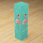 Christmas Flamingo wine gift box<br><div class="desc">Stylish design with a retro touch featuring a festive pink flamingos wearing red Santa hats,  stars and palm trees decorated with baubles set against an aqua background. A customizable design for you to personalise with your own text,  images and ideas. An original digital art image created by Quirky Chic.</div>