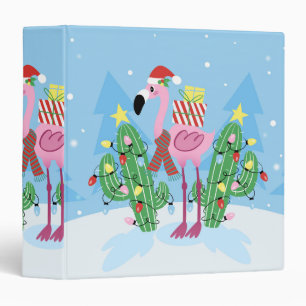 Christmas Flamingo with Cactus 3 Ring Binder