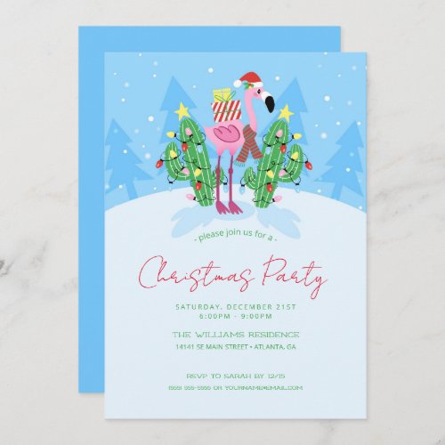 Christmas Flamingo with Cactus          Invitation