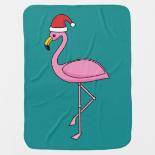 Christmas Flamingo with Santa Hat Baby Blanket