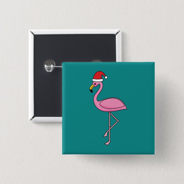 Christmas Flamingo with Santa Hat Button (Front & Back)