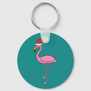 Christmas Flamingo with Santa Hat Keychain