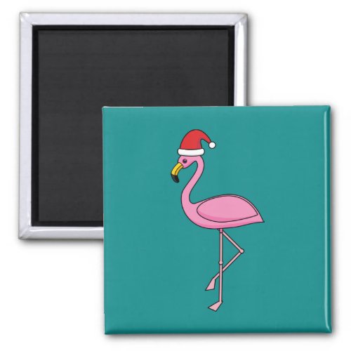 Christmas Flamingo with Santa Hat Magnet
