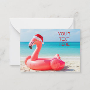Christmas flamingo with santa hat note card