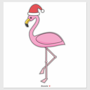 Christmas Flamingo with Santa Hat Sticker