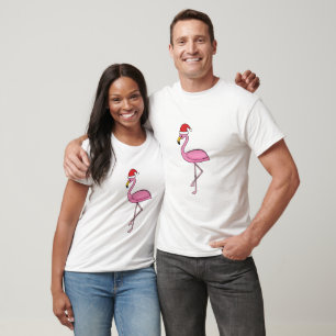 Christmas Flamingo with Santa Hat T-Shirt