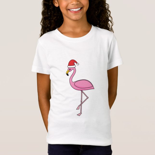 Christmas Flamingo with Santa Hat T-Shirt (Front)