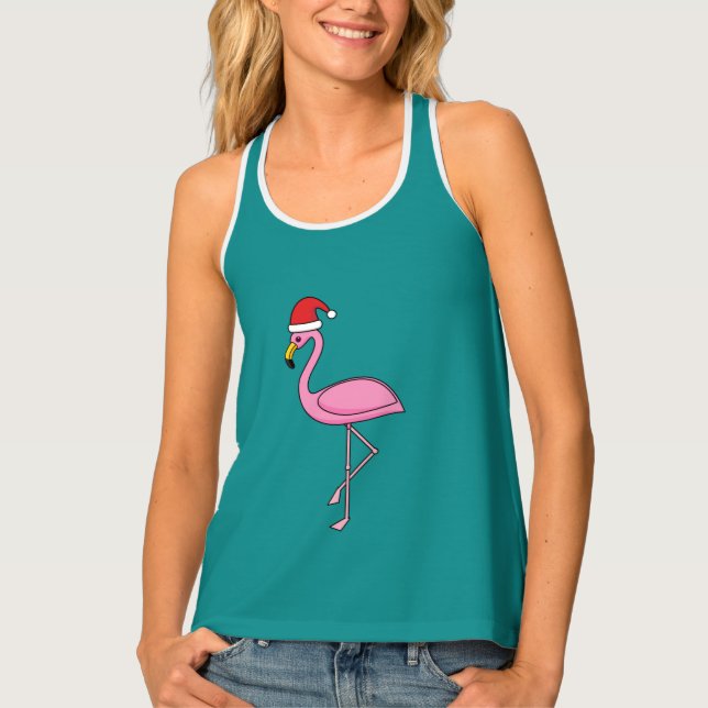 Christmas Flamingo with Santa Hat Tank Top (Front)
