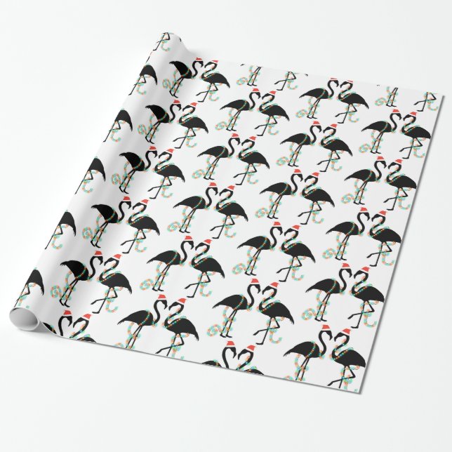 Christmas Flamingo Wrapping Paper (Unrolled)