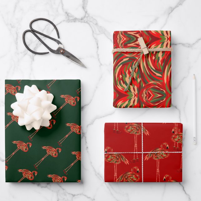 Christmas Flamingo Wrapping Paper Sheets (Front)