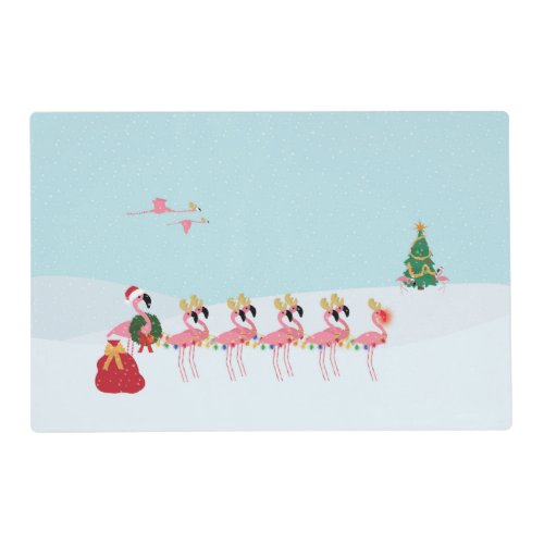 Christmas Flamingos Holiday Holly Placemat