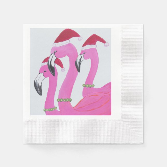 Christmas Flamingos Napkins (Front)