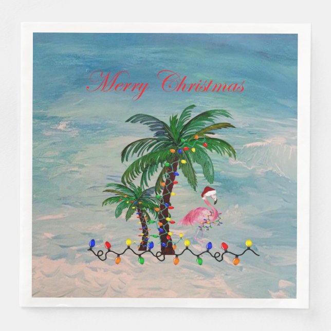 Christmas flamingos party napkins (Front)